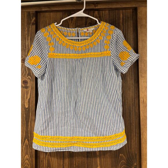 Boden Embroidered Linen Stripe Top Size 2 - Picture 1 of 7
